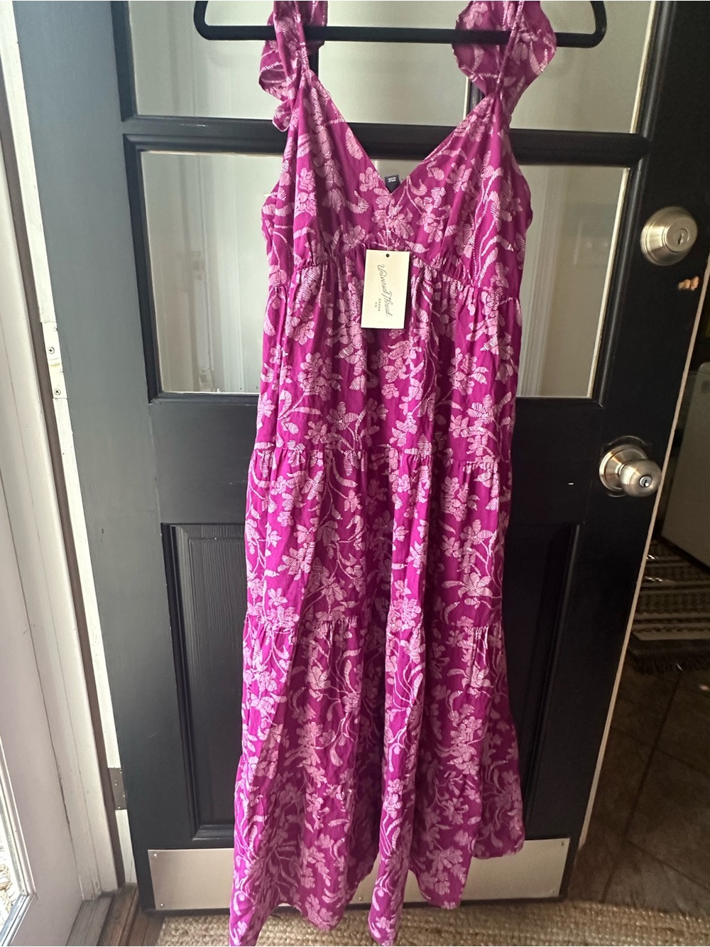 Magenta Floral Tiered Dress with Ruffle Straps